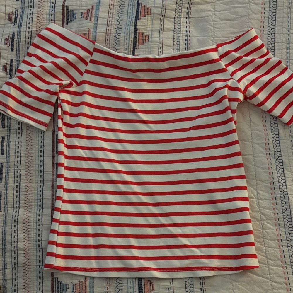 H&M Red and White Striped Off-Shoulder Top